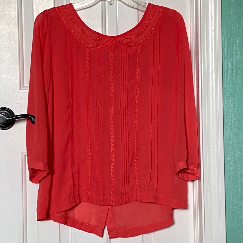 Lush Detailed Long Sleeve Orange Blouse